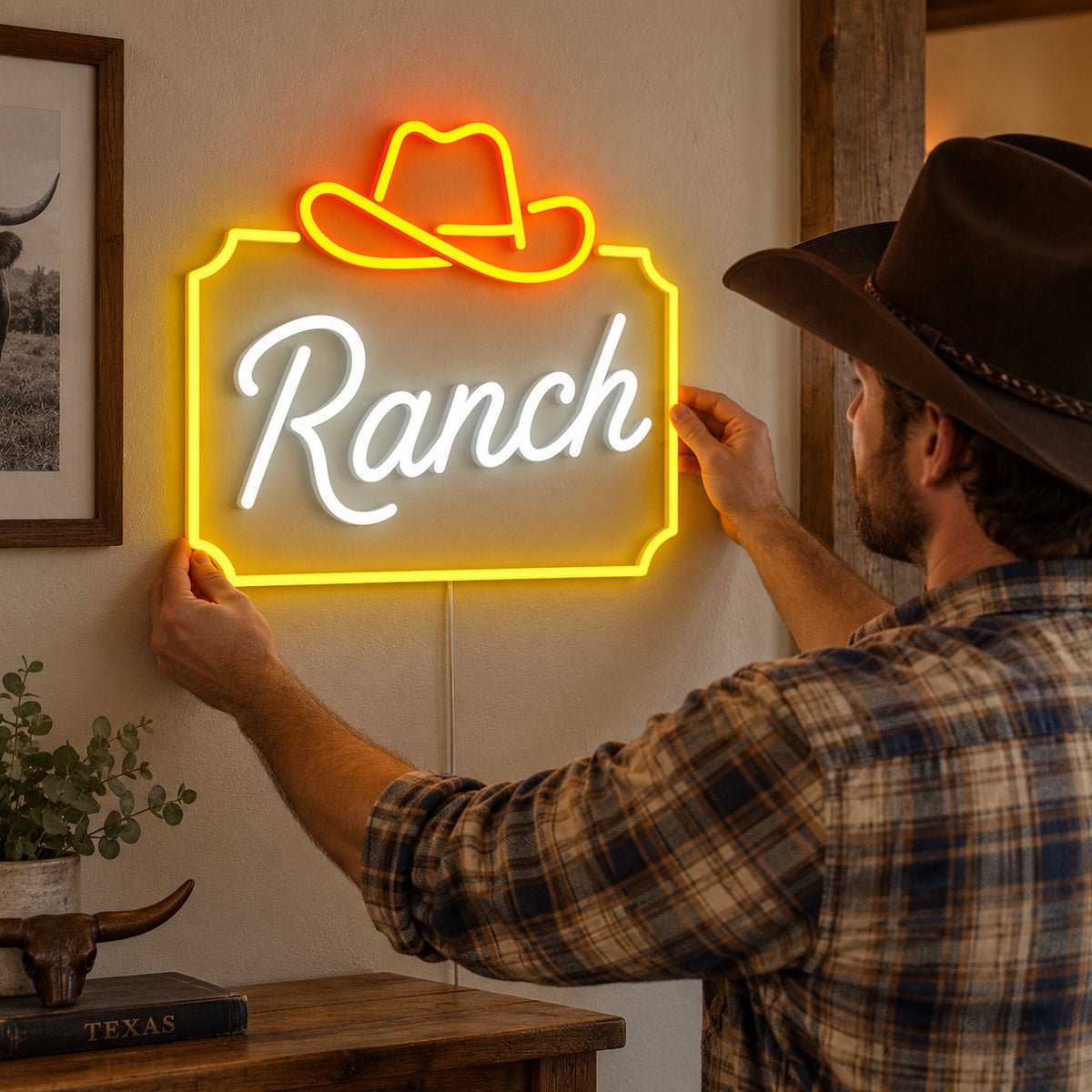 Ranch Cowboy Hat Frame Vintage LED Neon Sign Garage Neon Sign - Shineneon