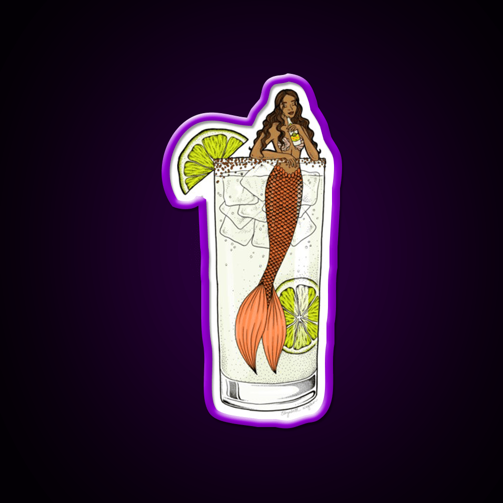 Ranch Water Mermaid Cocktail Illustration Party Drink Tequila Led Neon Sign Rgb Color - Shineneon
