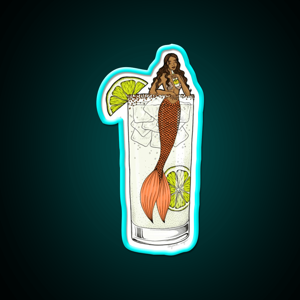 Ranch Water Mermaid Cocktail Illustration Party Drink Tequila Led Neon Sign Rgb Color - Shineneon