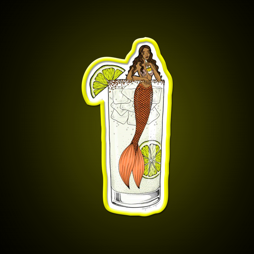 Ranch Water Mermaid Cocktail Illustration Party Drink Tequila Led Neon Sign Rgb Color - Custom LED neon sign front view