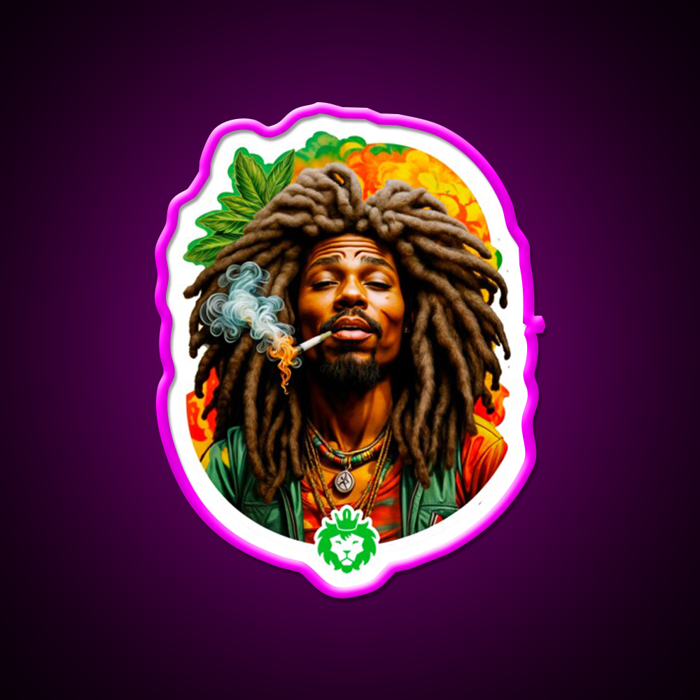 Rastafari Weed Hemp Inspired Green Leaf Led Neon Sign Rgb Color - Neon sign mounted on wall in room