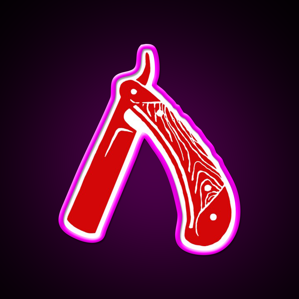 Razor Red Barber Shop Haircut Led Neon Sign - Neon sign mounted on wall in room