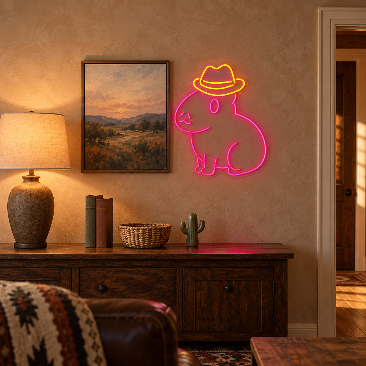 Cowboy Capybara LED Neon Sign - lifestyle view