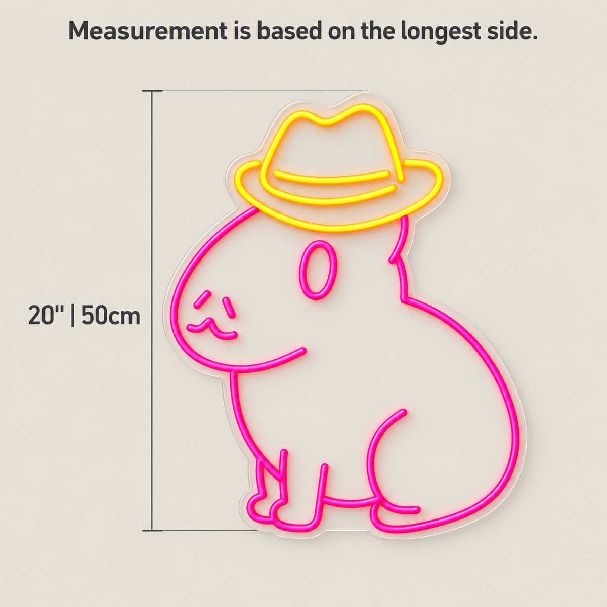 Cowboy Capybara LED Neon Sign - size guide