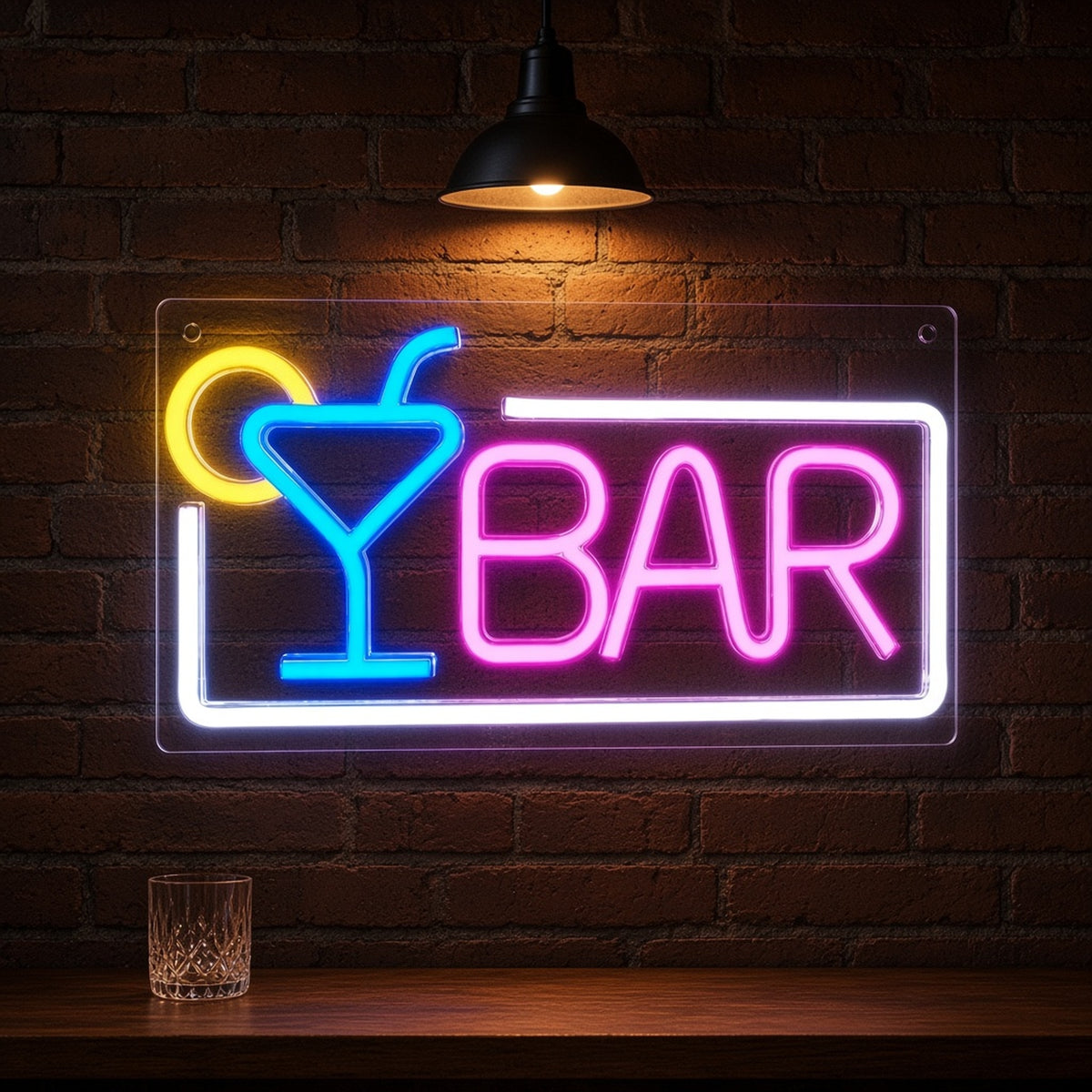 Bar BAR Cocktail Glass Lemon Framed Light for Home Pub LED Neon Sign - advertising view