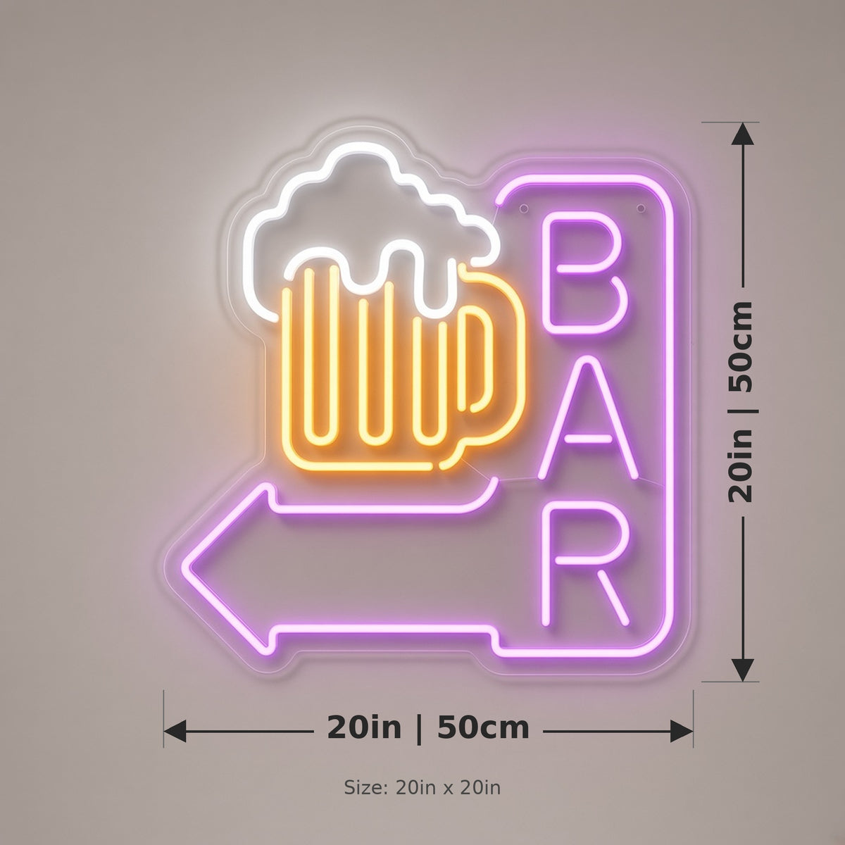 Bar Arrow Beer Mug Foam Light for Pub Man Cave LED Neon Sign - size guide