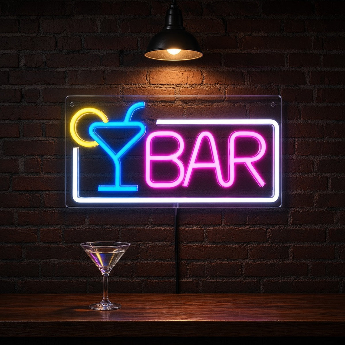 BAR Letters Martini Glass Lemon on Clear Panel for Pub LED Neon Sign - advertising view