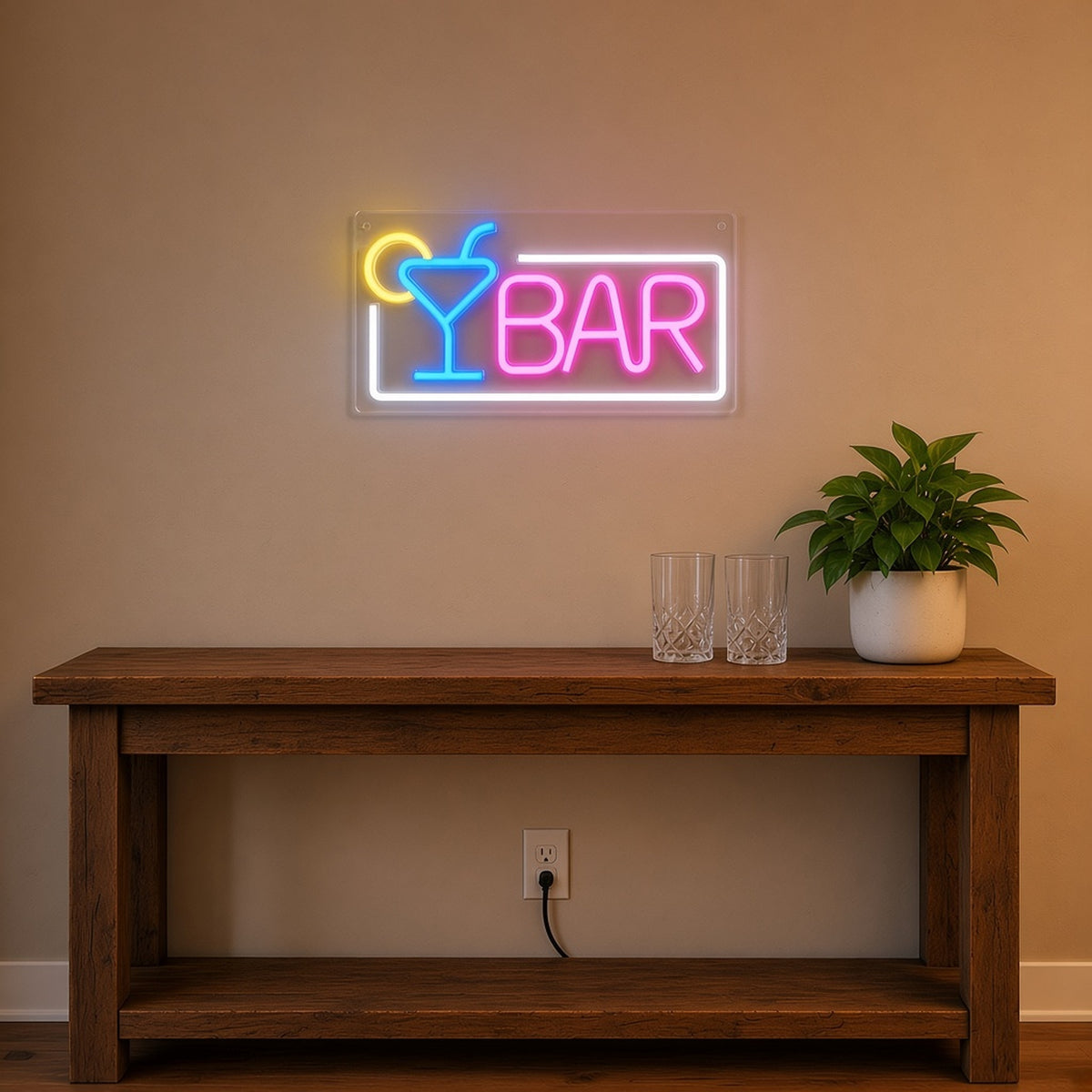 BAR Letters Martini Glass Lemon on Clear Panel for Pub LED Neon Sign - lifestyle view