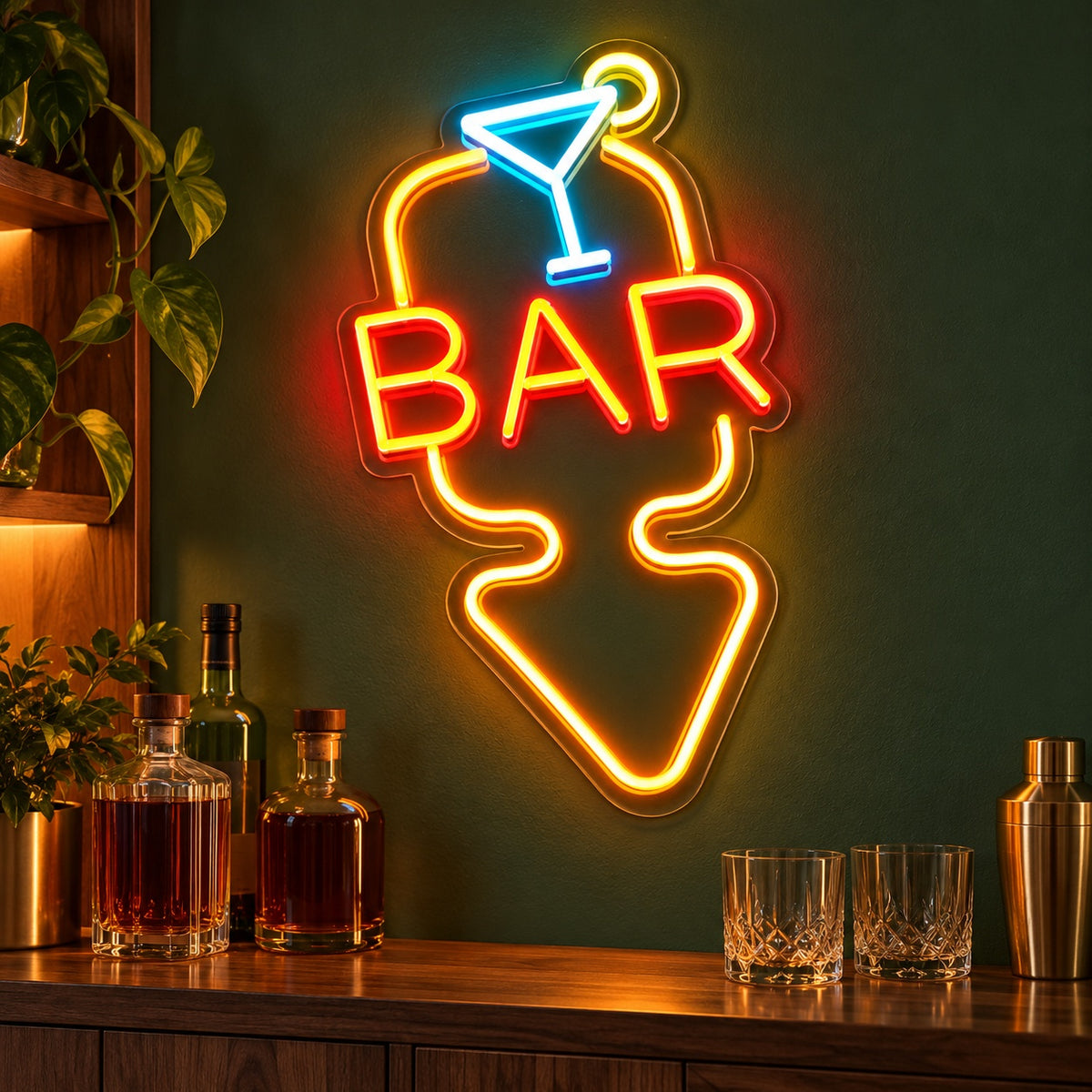 Bar Martini Glass Down Arrow LED Neon Sign - advertising view