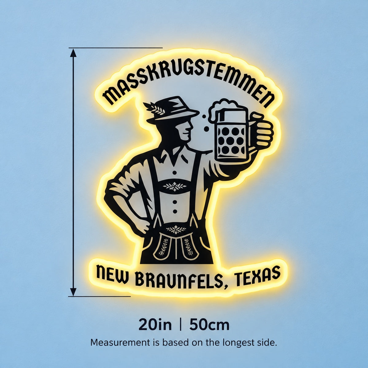 Bavarian Man Raising Beer LED Neon Sign - size guide