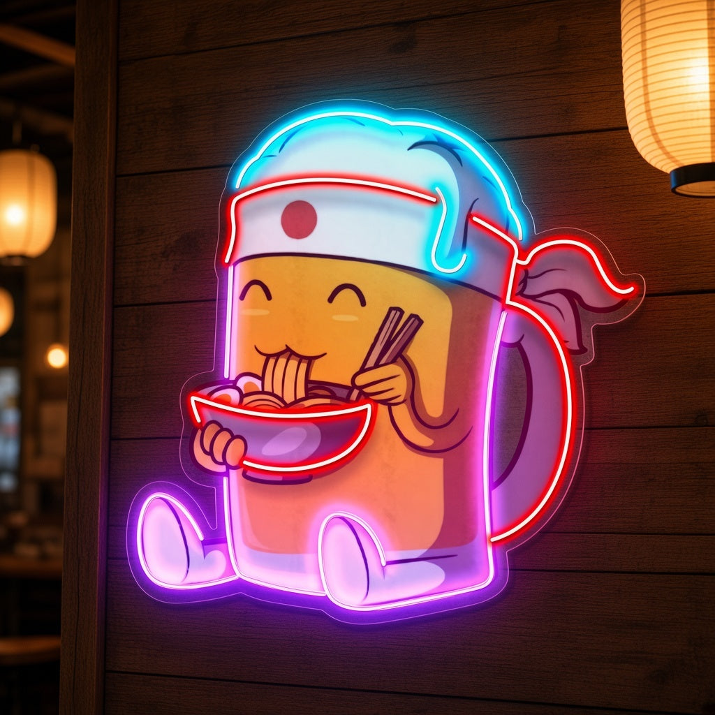 Beer Mug Eating Ramen LED Neon Sign - product hero