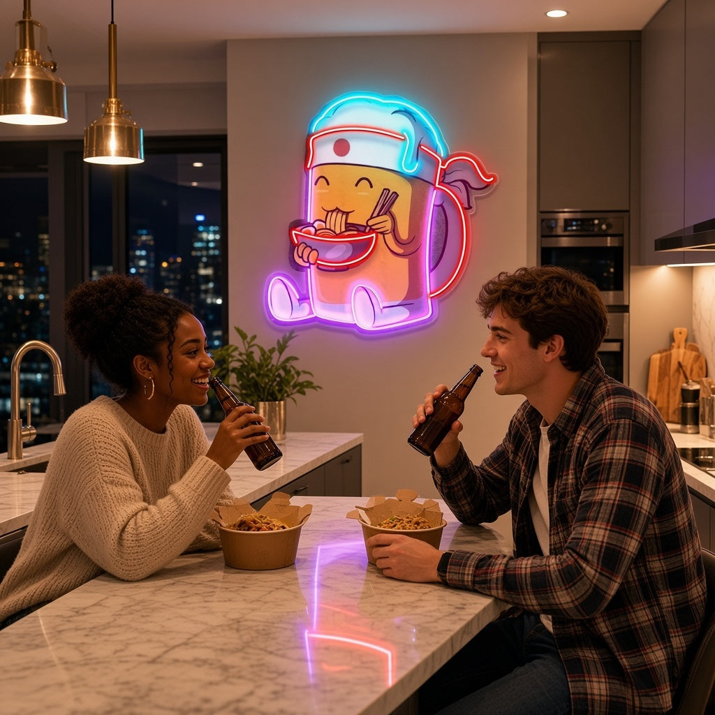 Beer Mug Eating Ramen LED Neon Sign - lifestyle view