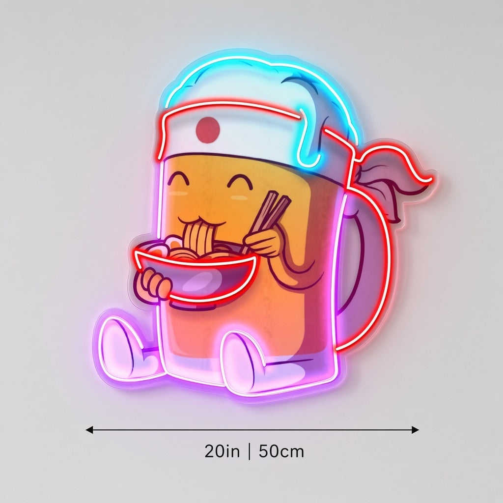 Beer Mug Eating Ramen LED Neon Sign - size guide