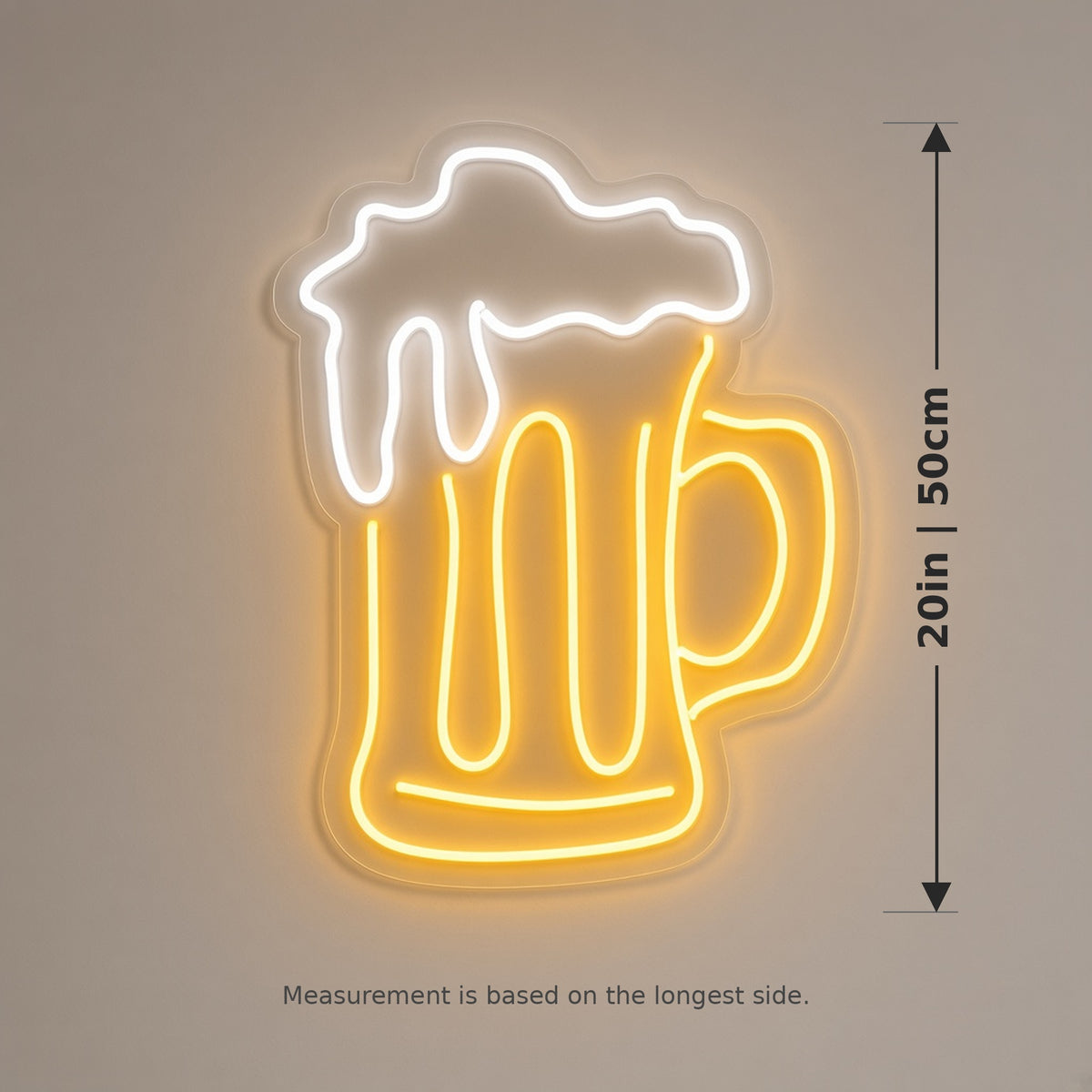 Beer Mug Mug Foam Light for Bar Pub Man Cave Wall LED Neon Sign - size guide