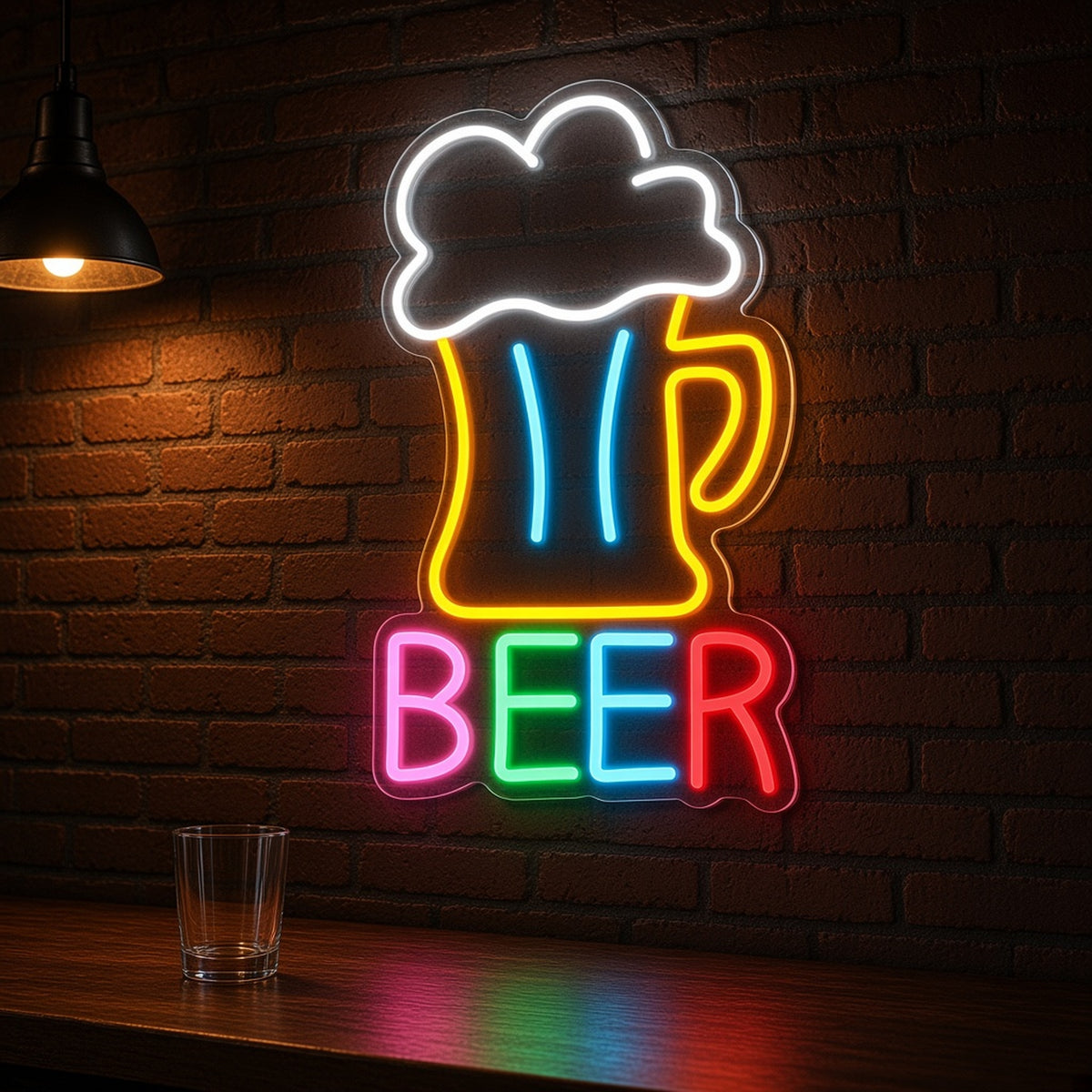 Beer Mug Golden Pint Foam Multicolor BEER for Man Cave Bar LED Neon Sign - advertising view