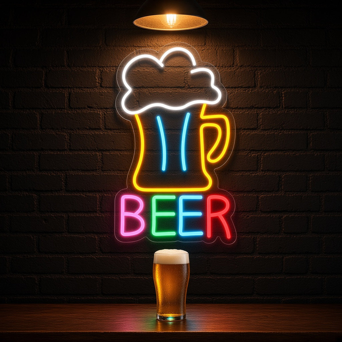 Beer Mug Foam Mug BEER Letters for Garage Bar LED Neon Sign - advertising view