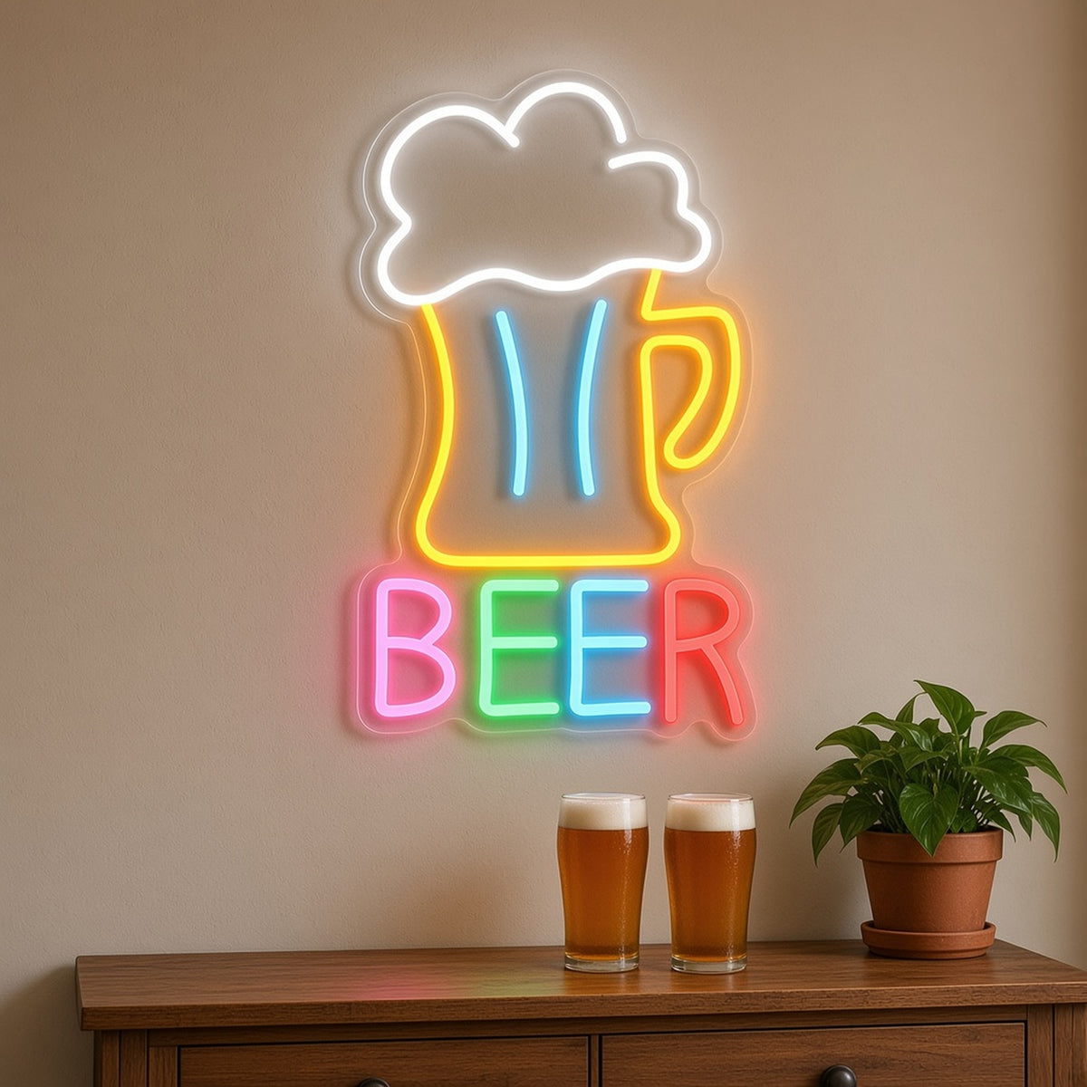 Beer Mug Foam Mug BEER Letters for Garage Bar LED Neon Sign - lifestyle view