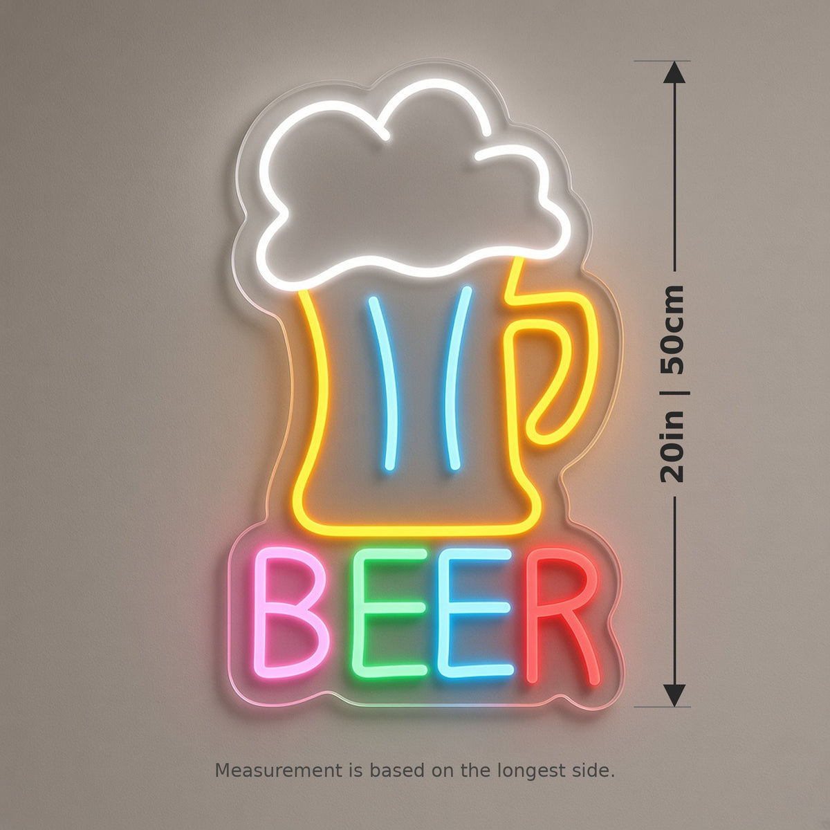 Beer Mug Foam Mug BEER Letters for Garage Bar LED Neon Sign - size guide