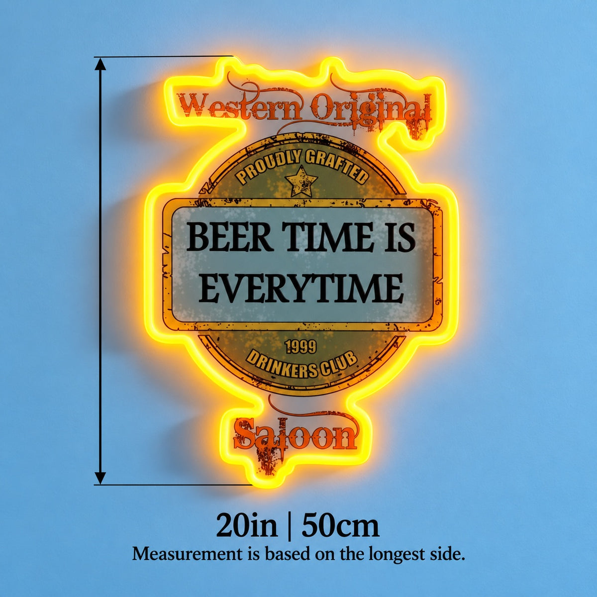 Beer Time Is Everytime LED Neon Sign - size guide