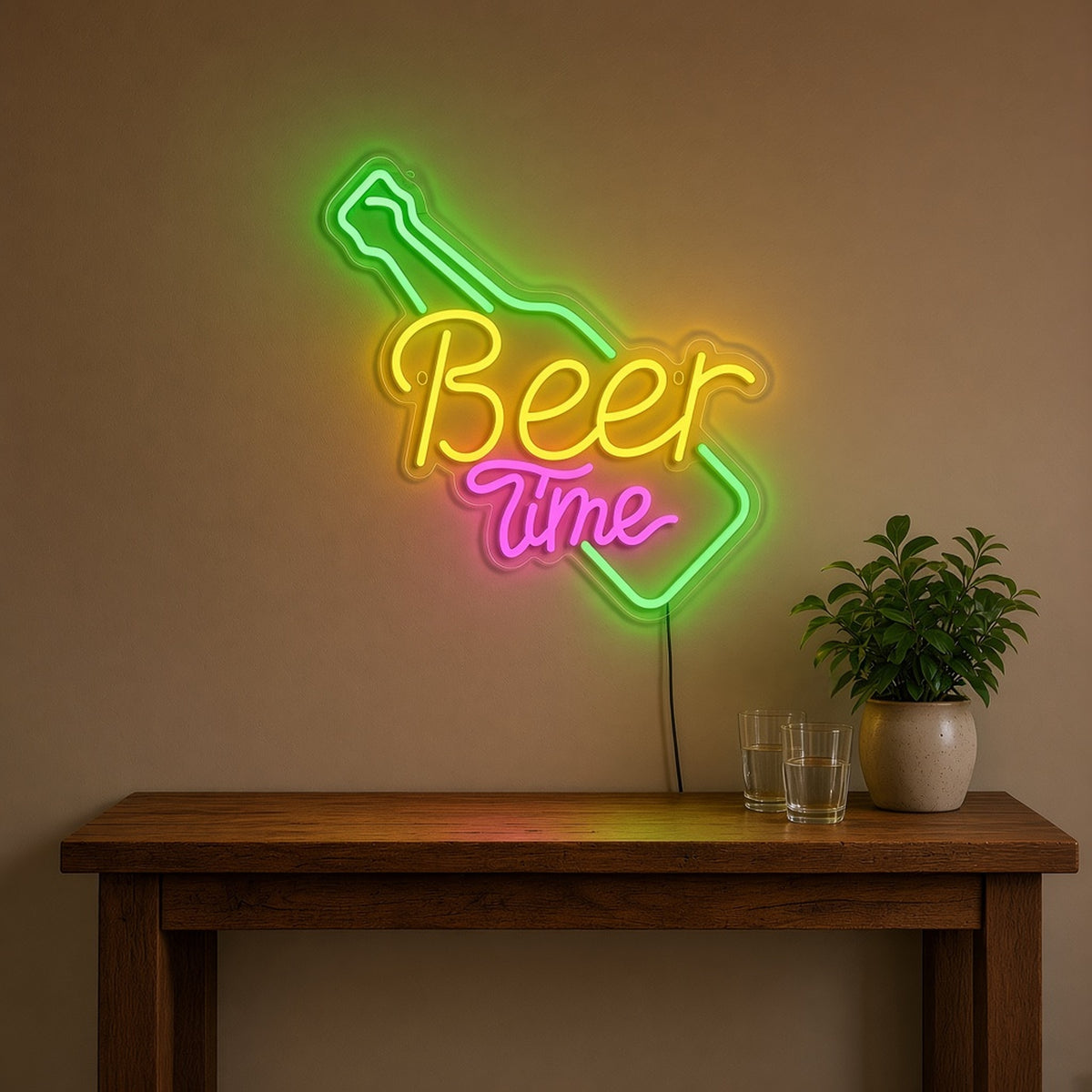 Beer Time Bottle for Home Bar Pub Man Cave LED Neon Sign - lifestyle view
