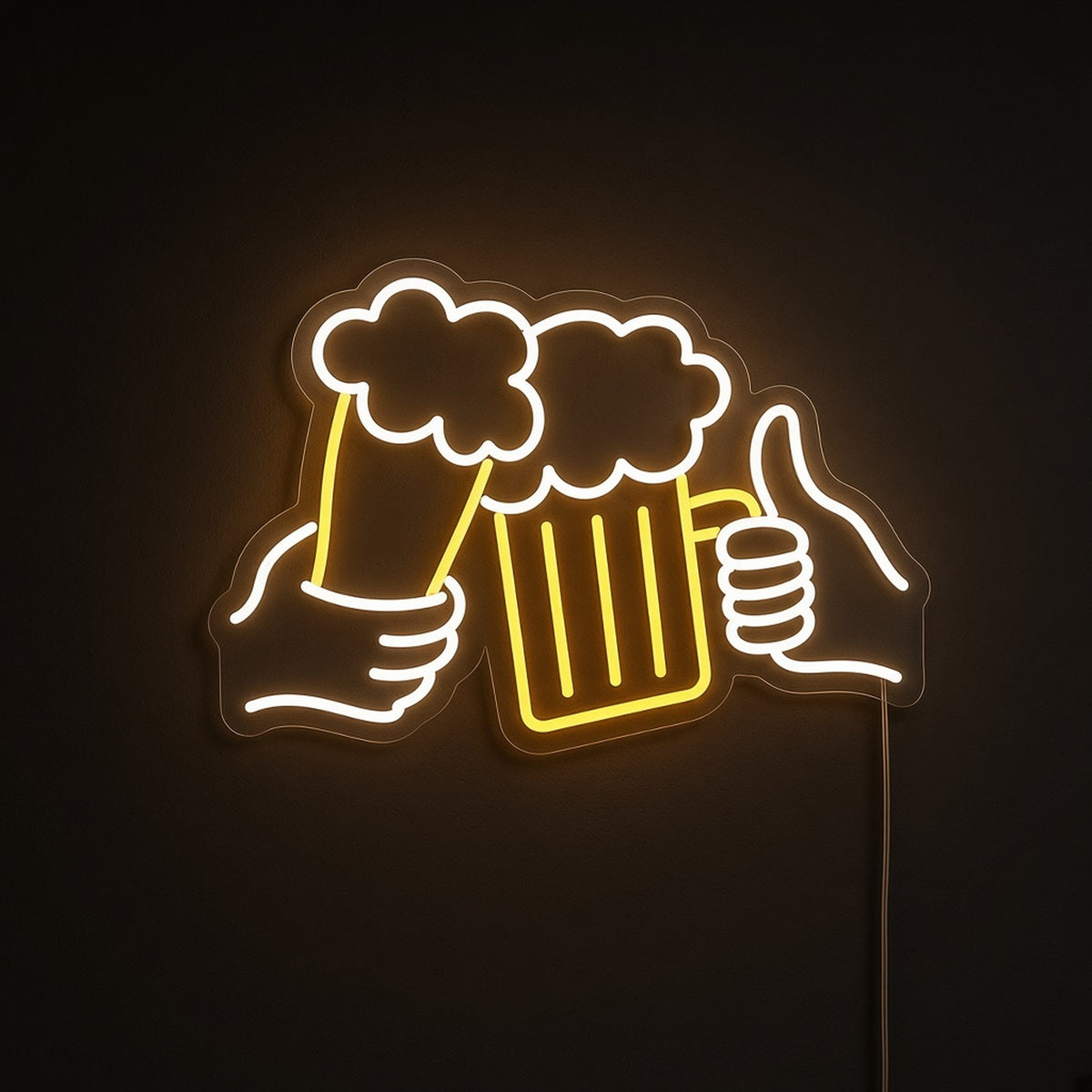 Beer Toast Glass and Mug Hands Thumbs Up for Bar Pub LED Neon Sign - product hero