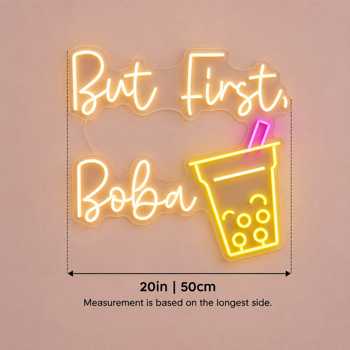 But First Boba LED Neon Sign - size guide
