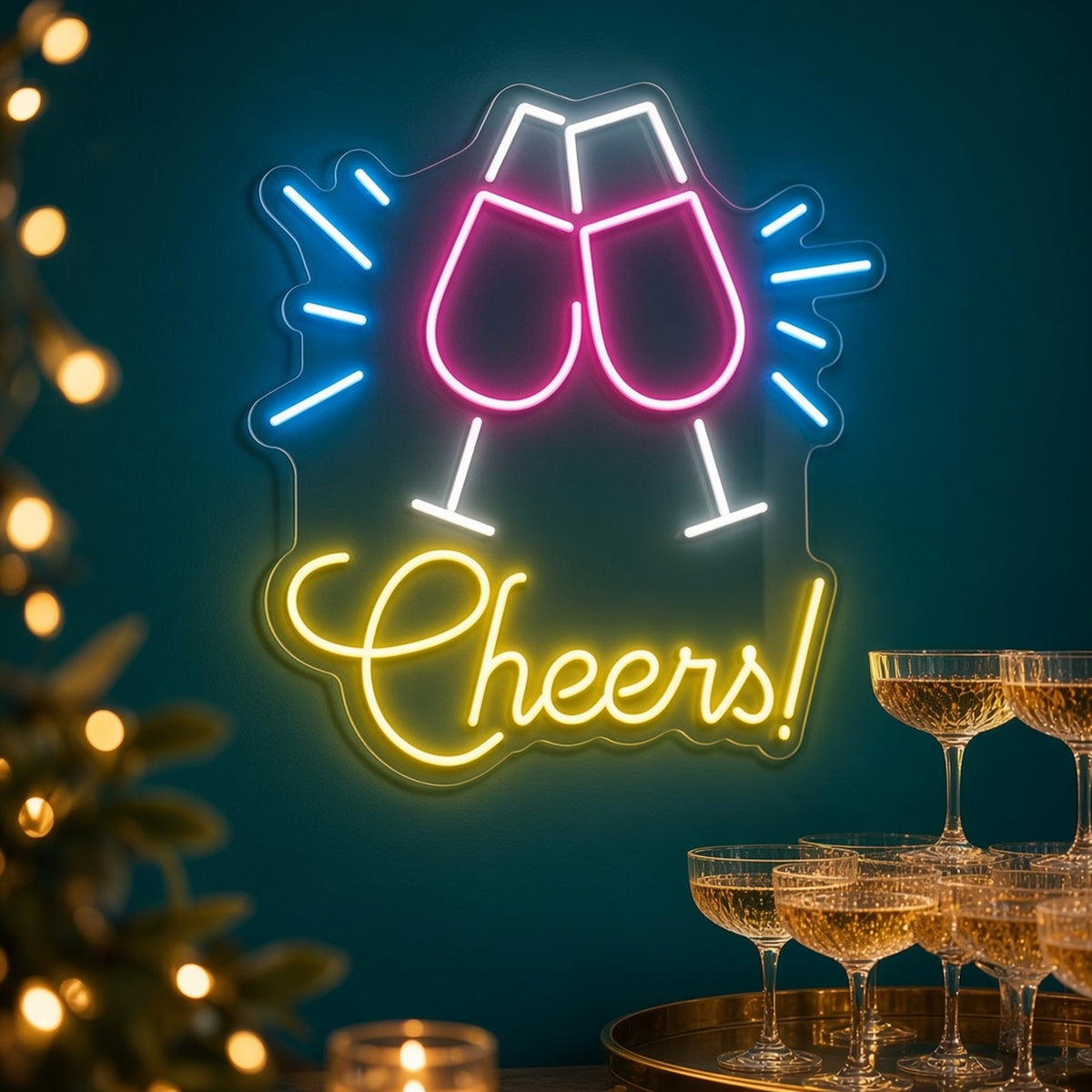 Cheers Toasting Glasses for Home Bar Party Wall LED Neon Sign - advertising view