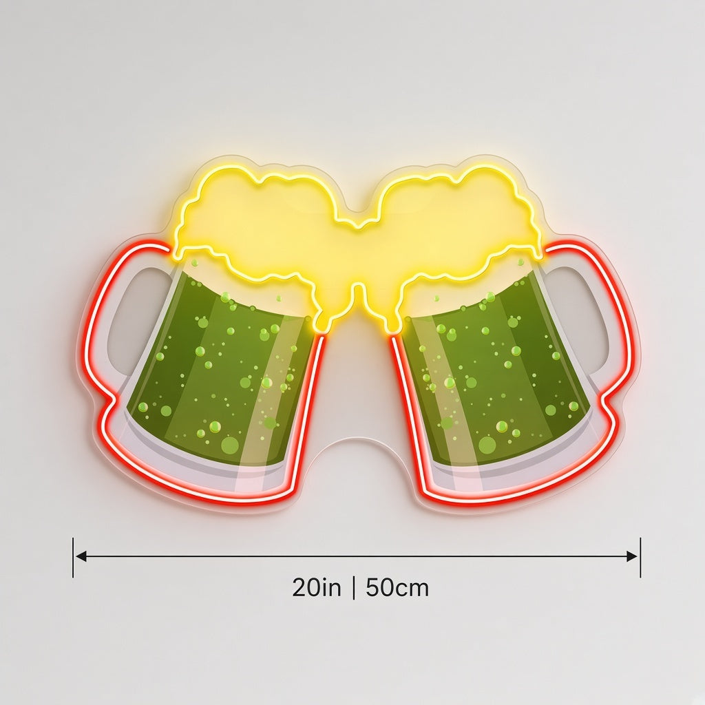 Clinking Beer Mugs LED Neon Sign - size guide