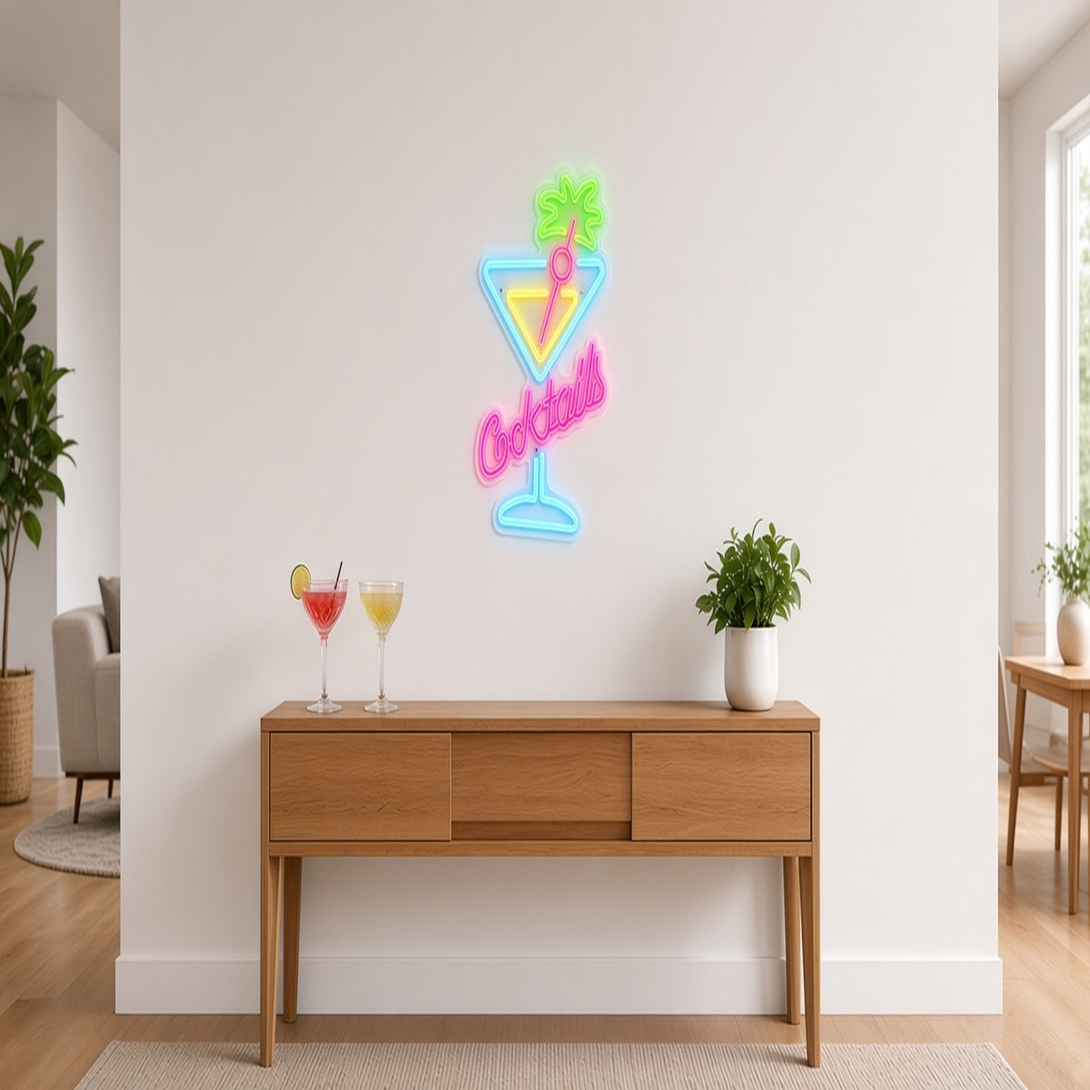 Cocktails Martini Glass Palm for Tiki Bar LED Neon Sign - lifestyle view