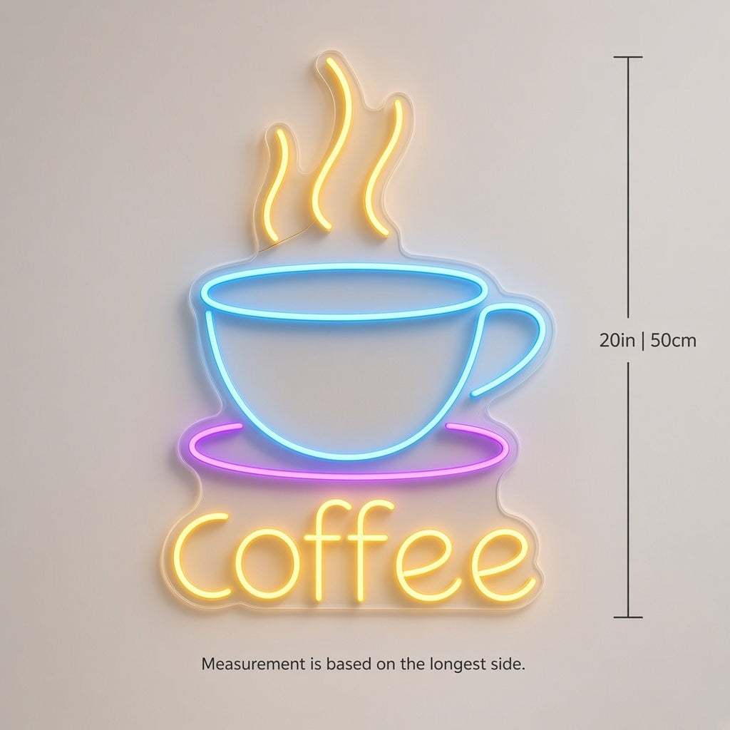 Coffee Remote Control LED Neon Sign - size guide