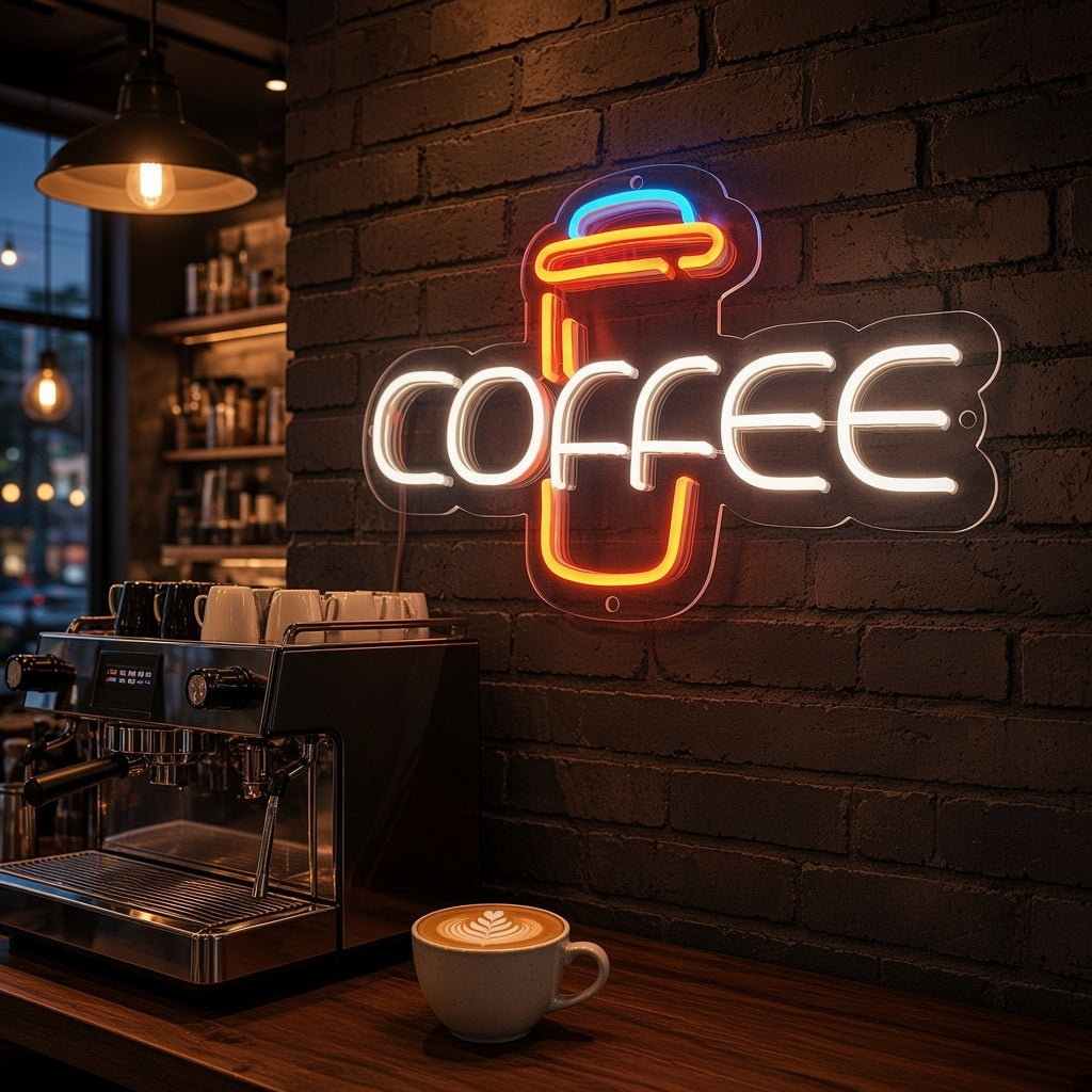 Coffee Takeaway Cafe Decor LED Neon Sign - advertising view