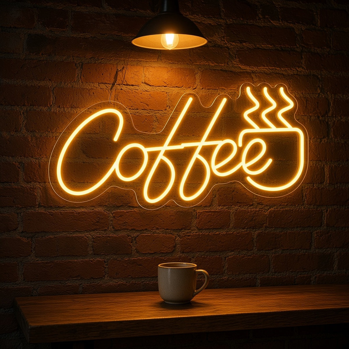 Coffee Golden Steaming Mug with Remote for Kitchen LED Neon Sign - advertising view