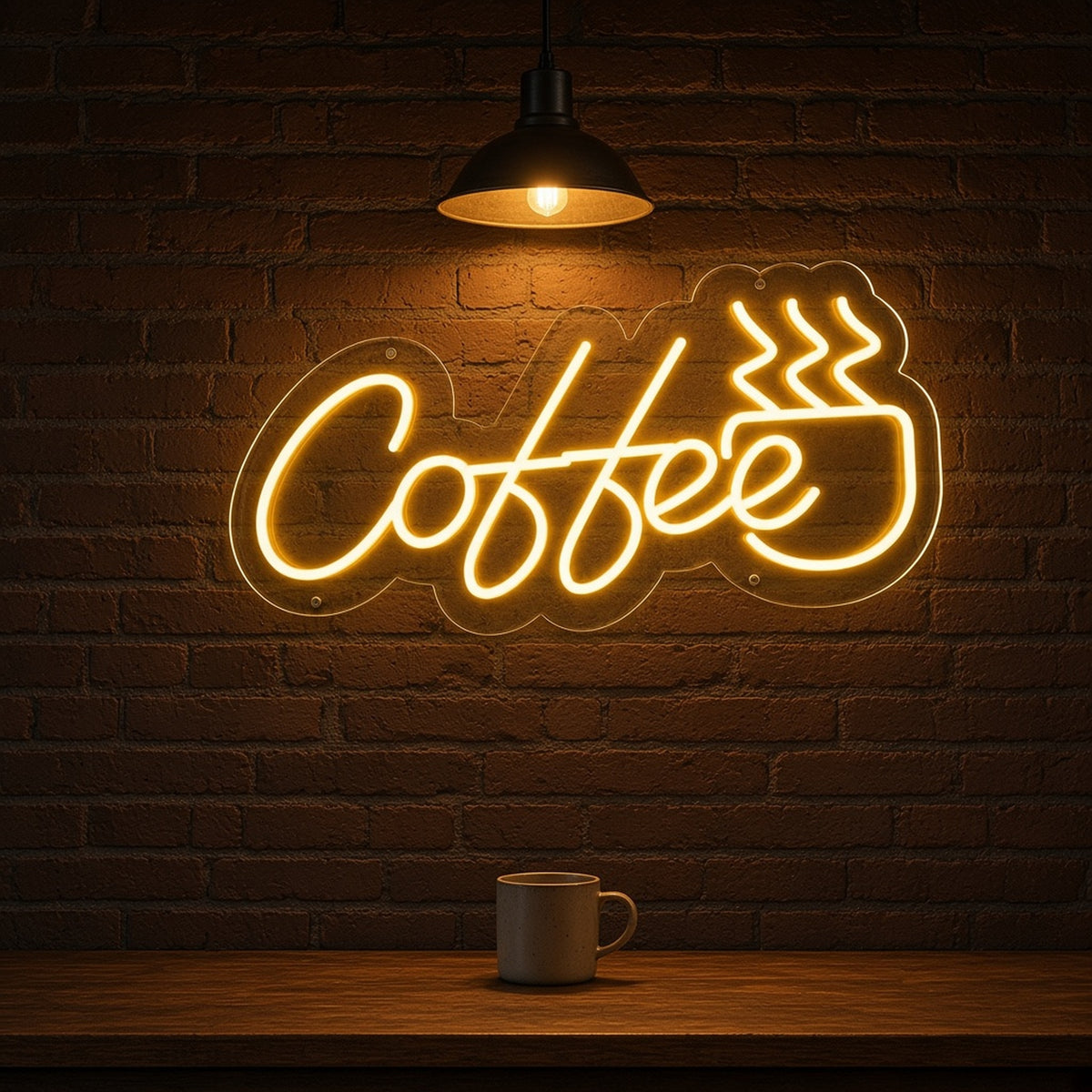 Coffee Golden with Steaming Cup for Kitchen Nook LED Neon Sign - advertising view