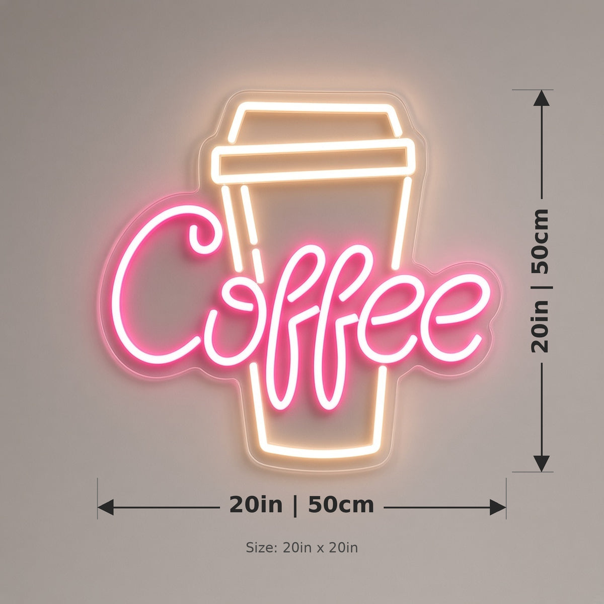 Coffee To Go Cup for Cafe Coffee Shop LED Neon Sign - size guide