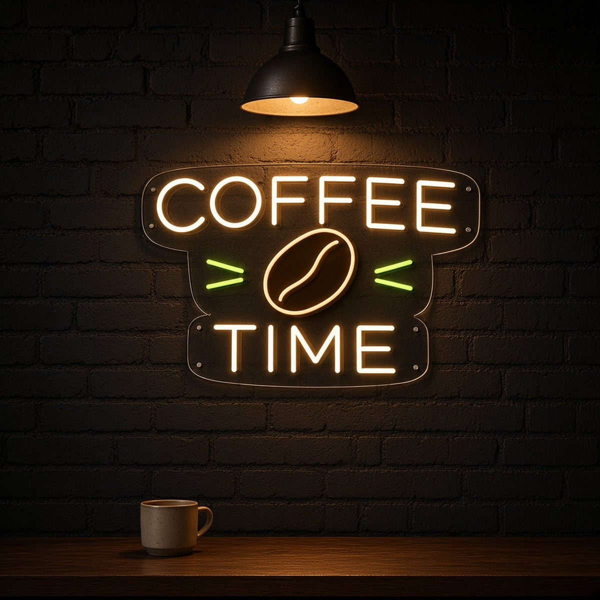 Coffee Time Brown Coffee Bean Letters for Cafe Kitchen LED Neon Sign - advertising view