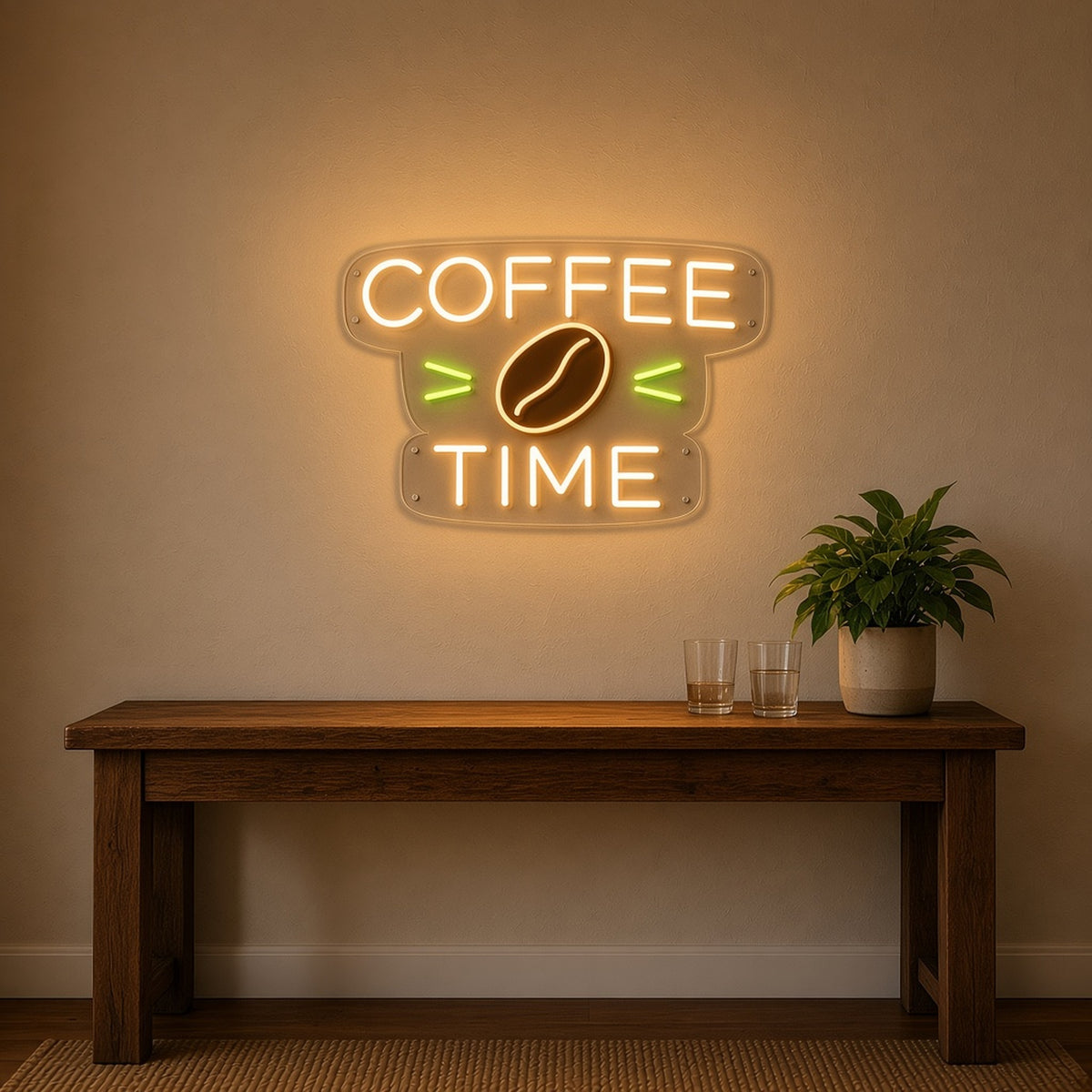 Coffee Time Brown Coffee Bean Letters for Cafe Kitchen LED Neon Sign - lifestyle view