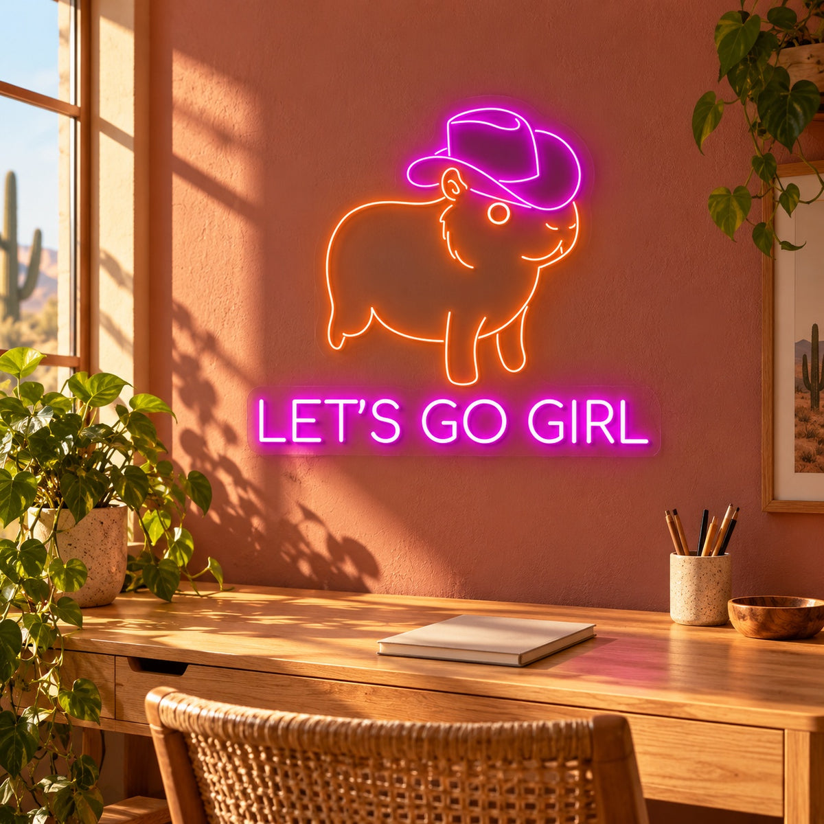 Cowboy Hat Capybara LED Neon Sign - lifestyle view