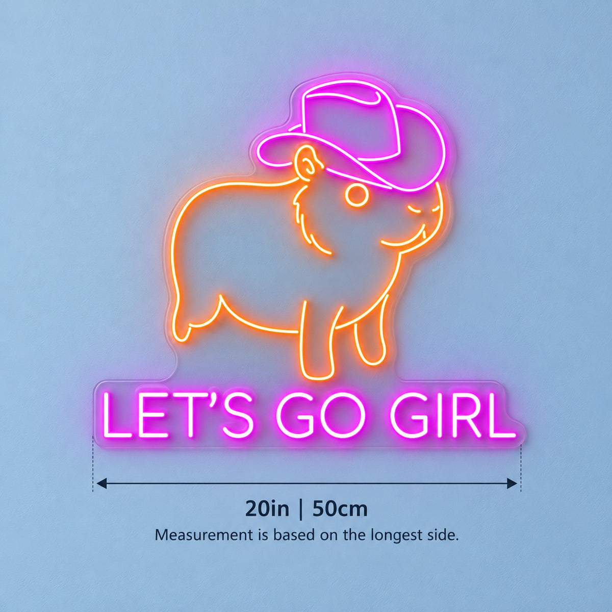 Cowboy Hat Capybara LED Neon Sign - size guide