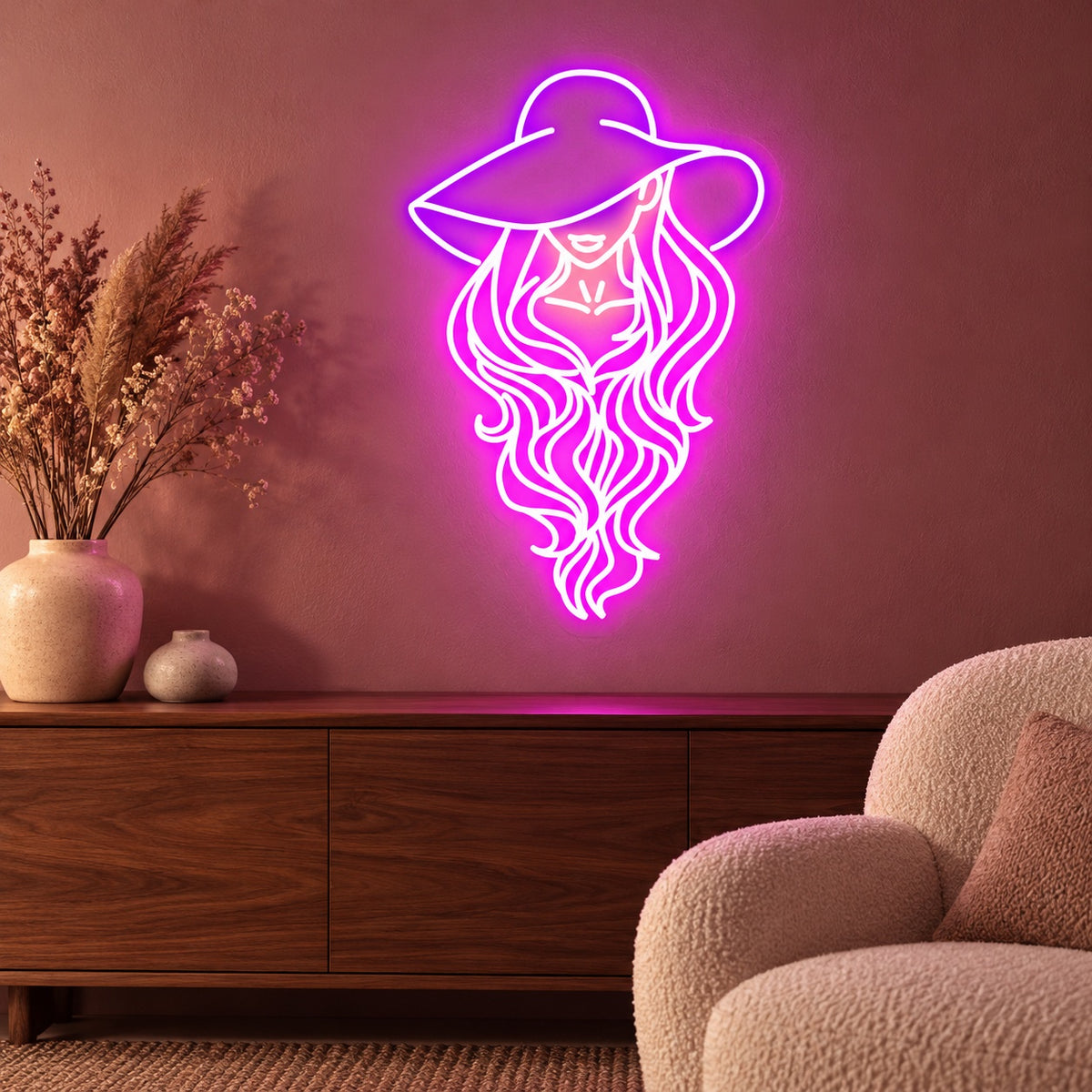 Cowgirl Portrait with Flowing Hair LED Neon Sign - advertising view
