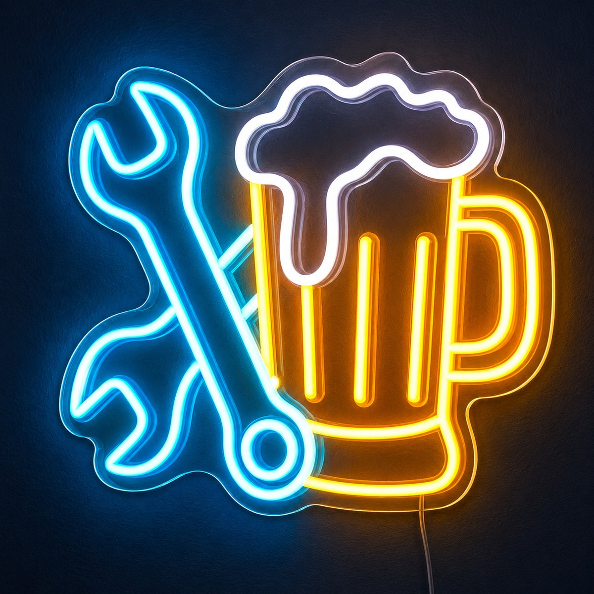 Crossed Wrenches Beer Mug LED Neon Sign - product hero