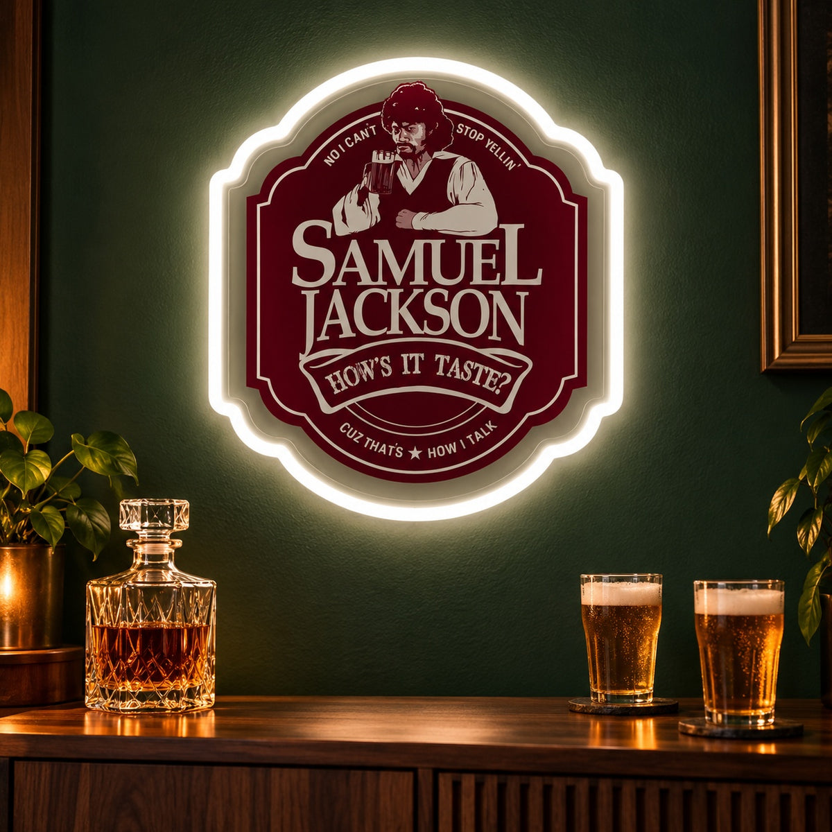 Curly Haired Man Beer Badge LED Neon Sign - advertising view