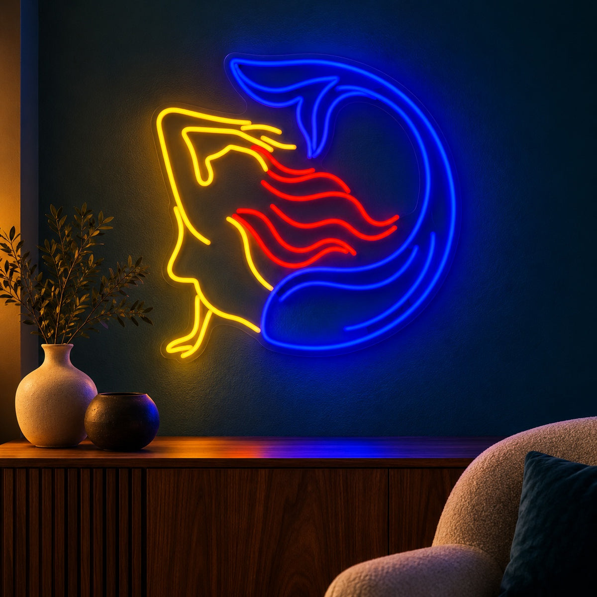 Flowing Hair Woman LED Neon Sign - advertising view