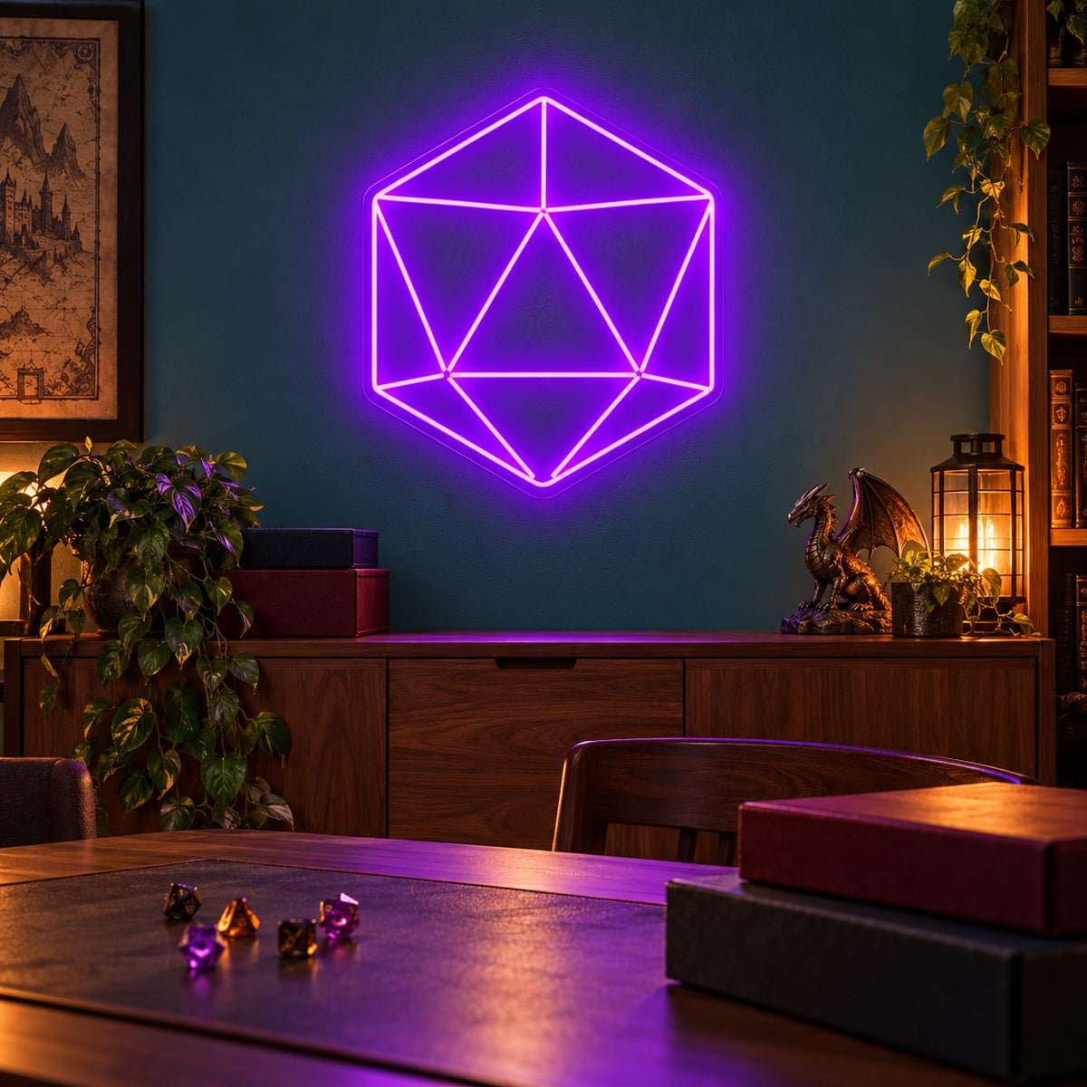 Geometric Icosahedron LED Neon Sign - advertising view