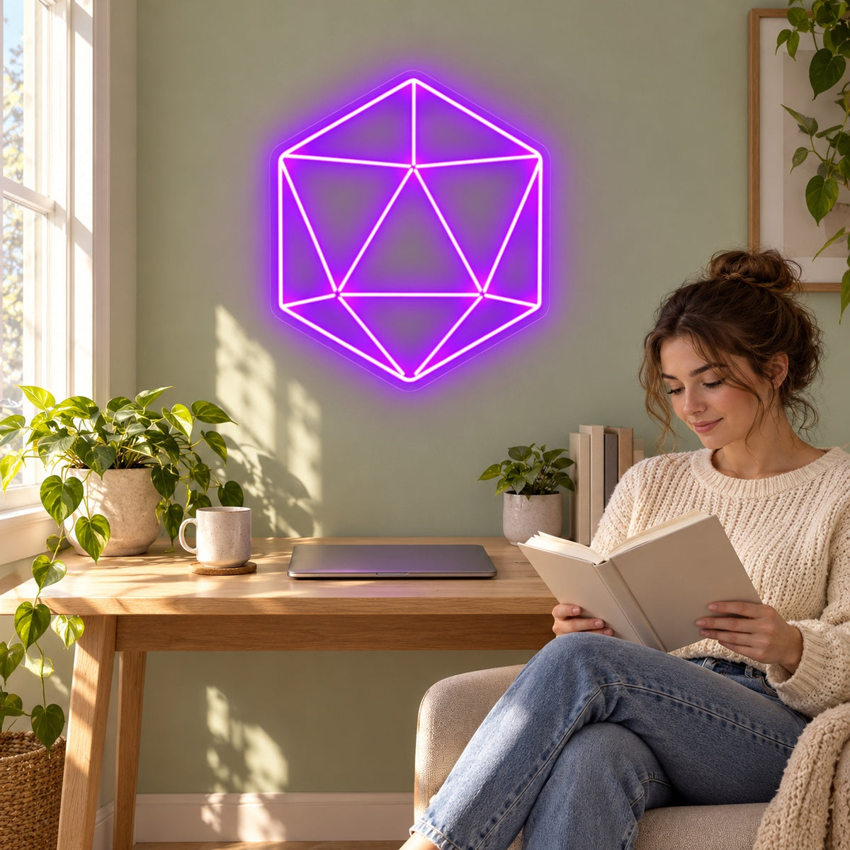 Geometric Icosahedron LED Neon Sign - lifestyle view