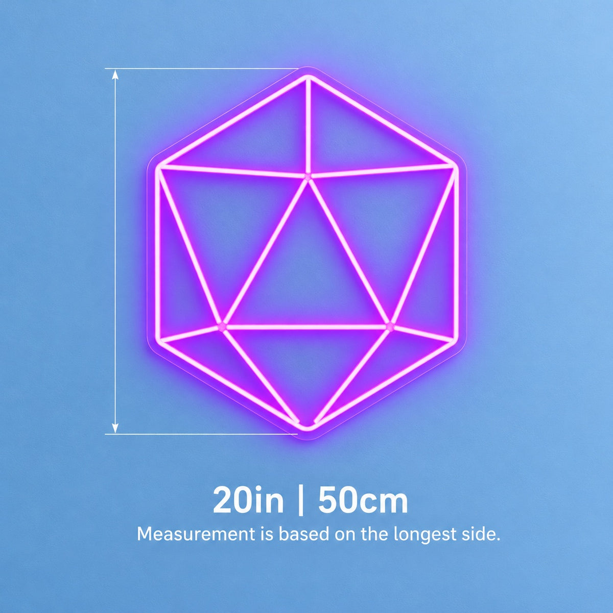 Geometric Icosahedron LED Neon Sign - size guide