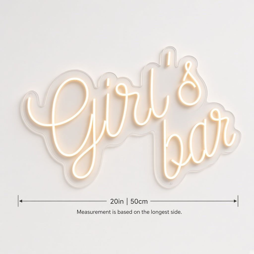 Girl's Bar LED Neon Sign - size guide