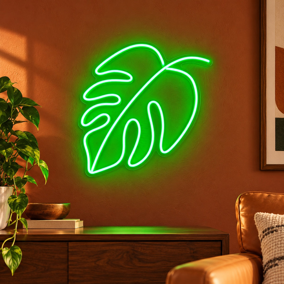 Monstera Leaf LED Neon Sign - advertising view