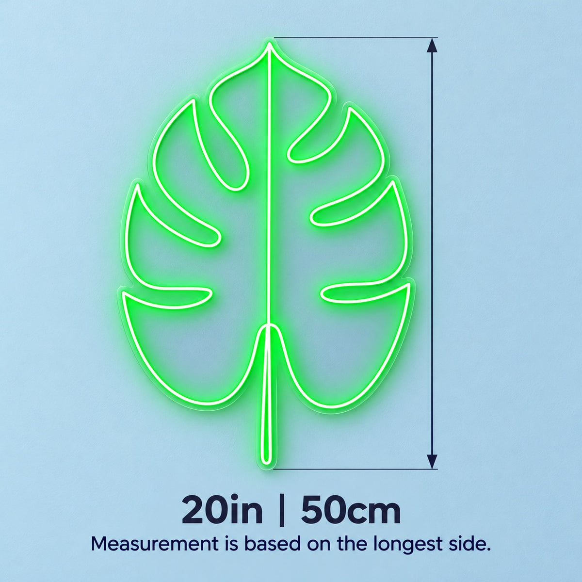 Monstera Leaf LED Neon Sign - size guide