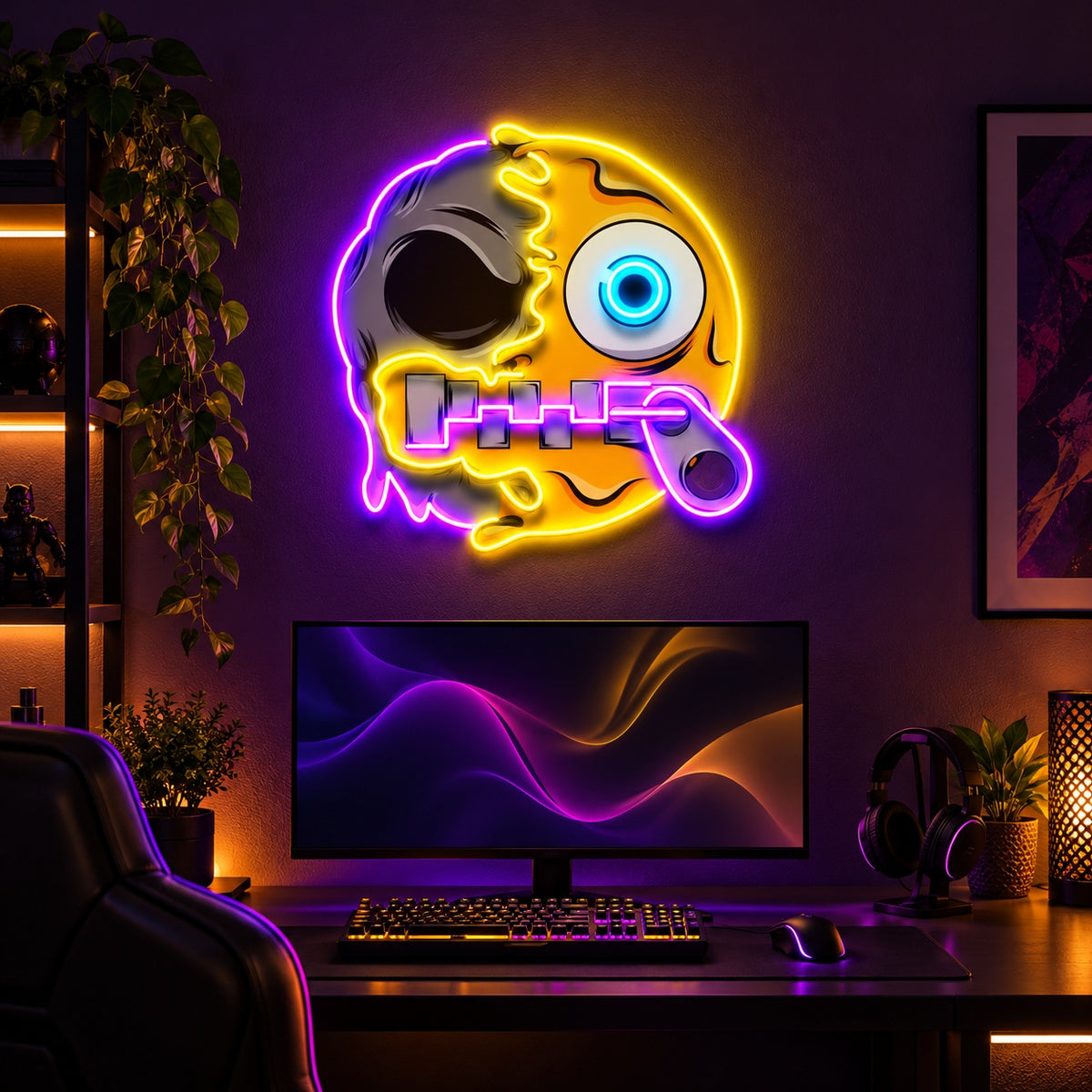 Half Skull Zipper Face LED Neon Sign - advertising view