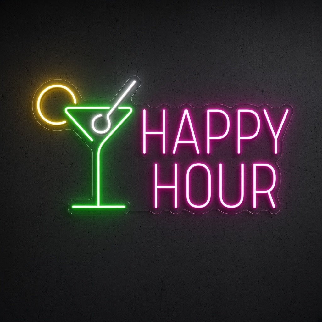 Happy Hour Cocktail Bar Decor LED Neon Sign - product hero